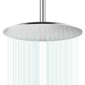 All Metal Rain Shower Head - Heavy Duty Stainless Steel, Easy Install, High Water Flow, Ultra-Thin Modern Design for Bathroom (Brushed Nickel, 16)