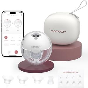 Momcozy M5 Smart APP Controlled Wearable Breast Pump, Hands-Free Wireless Electric Pump, 3 Modes 9 Suction Levels, BPA-Free, Portable Lightweight, 24mm Flange, 1-Pack Quill Gray
