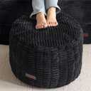 HIGOGOGO Pouf Ottoman Stuffed Round Modern Foam Filled Foot Rest Poufs for Living Room Chair Decorative 20 X 15 Inches Boho Relax Stool for Wedding Christmas Party, Black