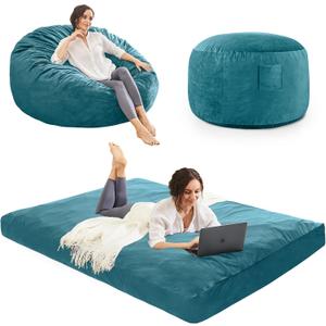 Bean Bag Chairs for Adults - Giant Bean Bag Convertible Floor Sofa
3 IN 1 Lounger Couch Sofa, Memory Foam Filling, Removable Velvet Cover, Machine Washable,Bedroom Living Room, Youth Lake Blue