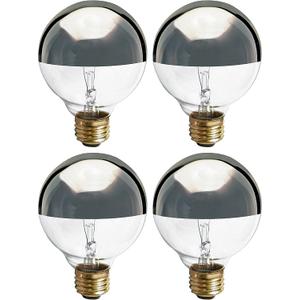 KOR (4 Pack) G25 Incandescent Light Bulb, Silver Half Chrome Crown with Mirror Reflect Glare-Less Finish, Decorative Globe 120 Volts, Lamp Shape, Medium Base, E26 Base, Dimmable. (40 WATT)