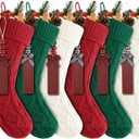 Suranew Christmas Stockings, Personalized Christmas Stockings 18 Inches Large Size Cable Knitted Stocking Gifts in Red, White, Green