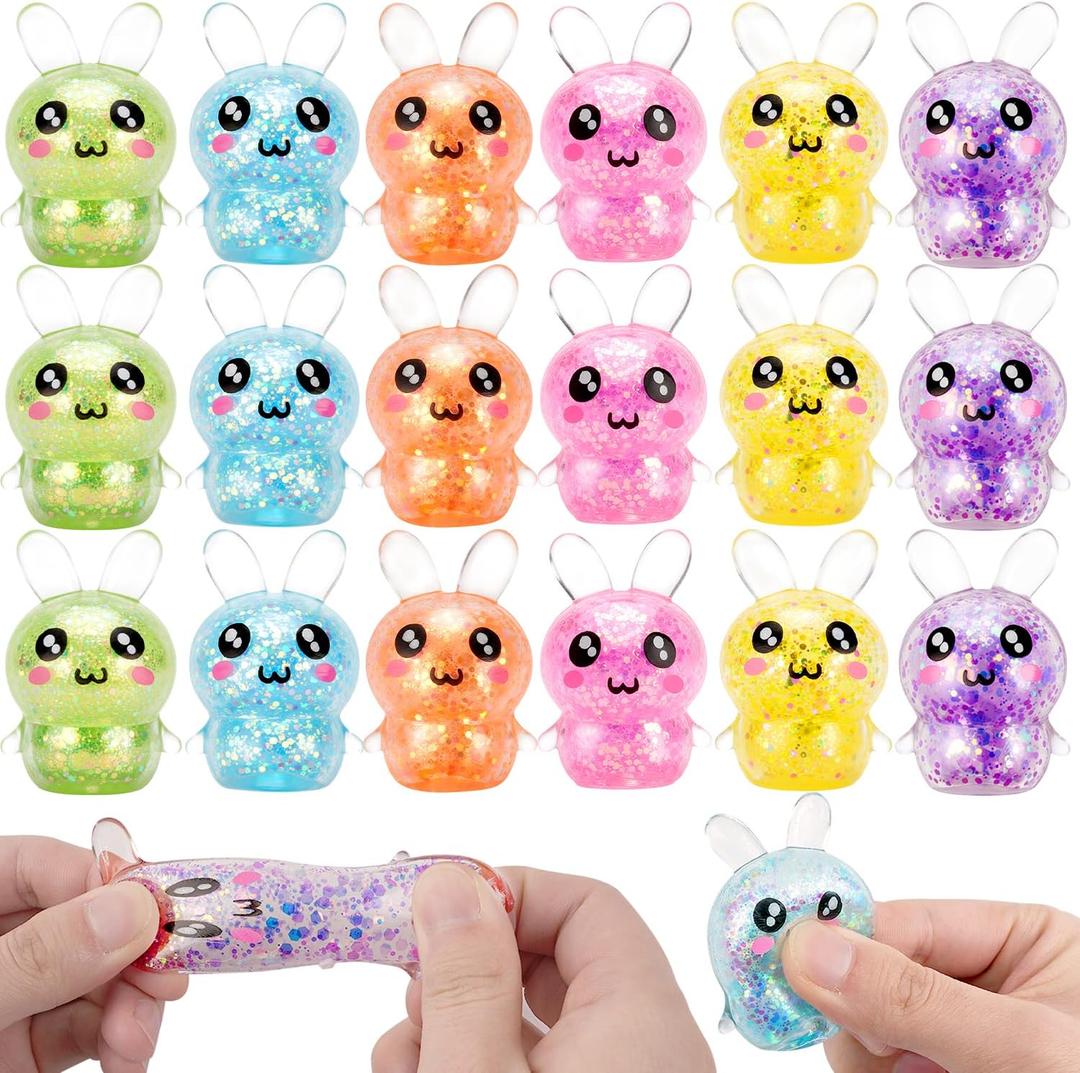 18Pcs Easter Basket Stuffers, 6 Colors Squishy Bunny Stress Balls ,Sensory Fidget Toys for Adults & Kids, Easter Egg Fillers & Party Favors Gifts
