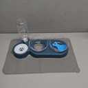 Triple Cat Bowls with Water Dispenser, Pet Water and Food Bowl Set with Non-Slip Mat and Scoop, 15 Tilted Double Dog Cat Bowls, Wet and Dry Food Bowl Set for Cats & Small Dogs (Dark Blue)