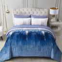WONGS BEDDING Navy Blue Comforter Set King,7 Pieces Bed in a Bag Abstract Art Gradient Comforter Soft Microfiber Bedding Set with Comforter, Flat Sheet, Fitted Sheet, Pillow Shams,Pillowcases