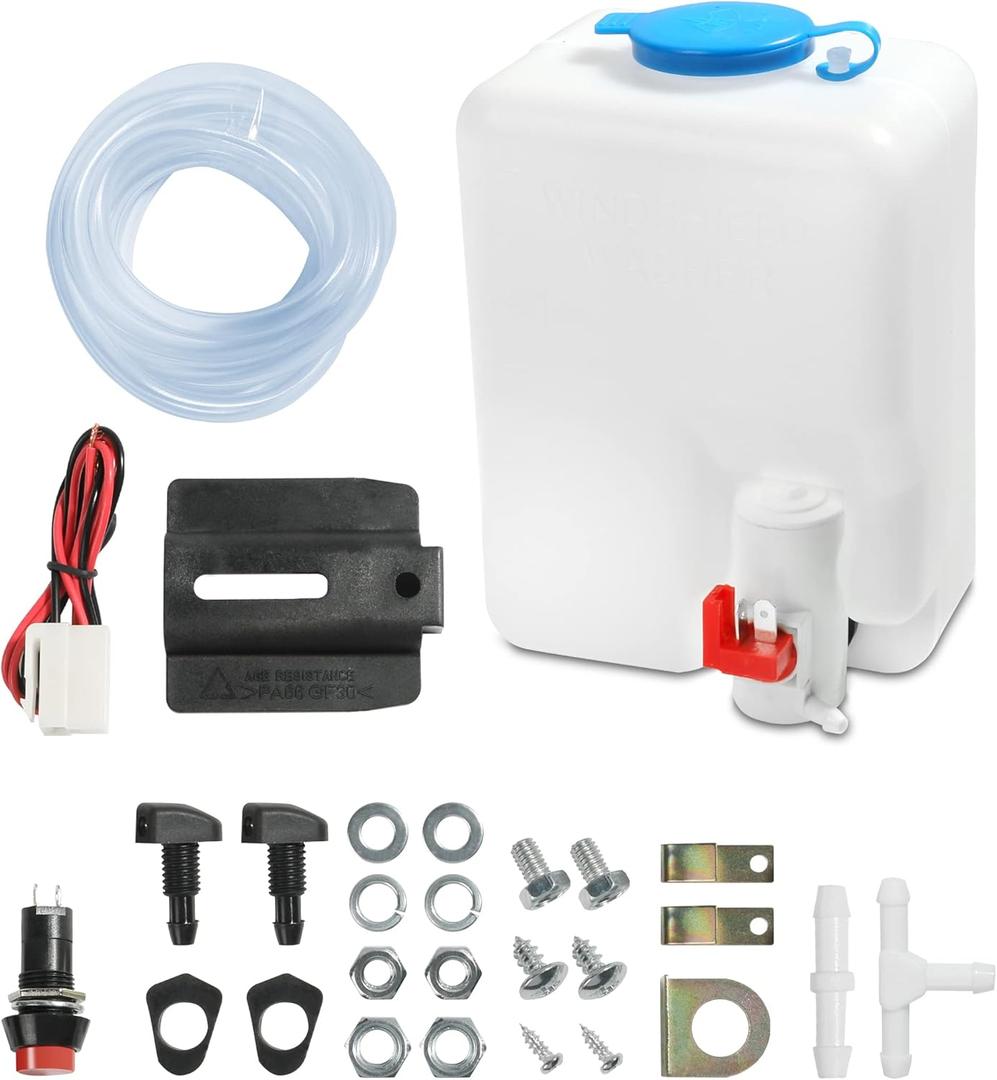 Universal Car Windshield Washer Bottle,12V Windshield Washer Fluid Reservoir Bottle Kit with Pump Jet Button Switch Windshield Tank,OEM: 160186 Windshield Washer Kit Fit Most Car UTV Boat ect
