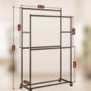 Clothes Rack - 36.2" x 21.3" x 72", 4-Bar Double Rod Rolling Metal Clothing Rack for Hanging Clothes, Portable Garment Rack with Wheels for Bedroom Laundry, Closet Wardrobe, Black