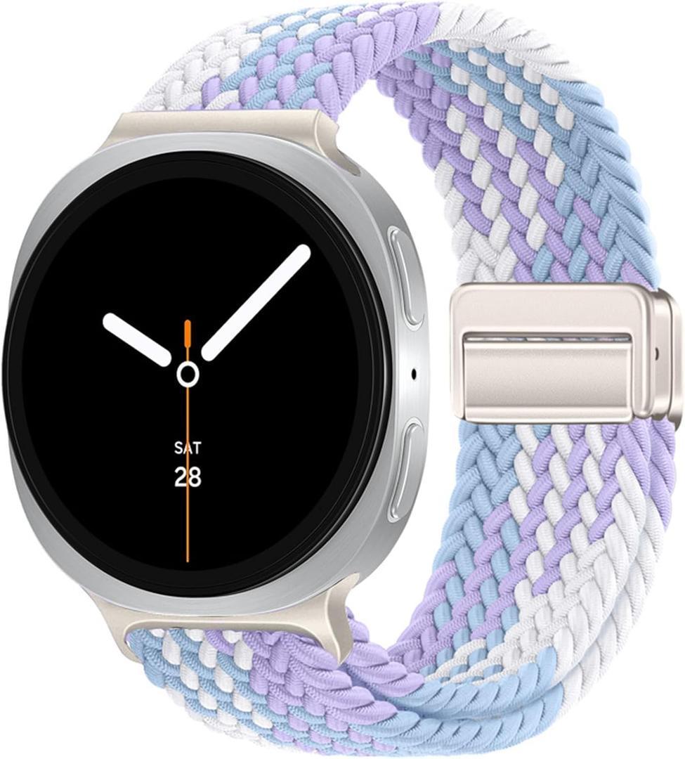 Stretchy Braided Bands Compatible with Samsung Galaxy Watch 8 Band 40mm 44mm/Galaxy Watch 8 Classic 46mm, Elastic Nylon Wristband Sport Strap for Galaxy Watch 8 2025 Women Men (Violet)