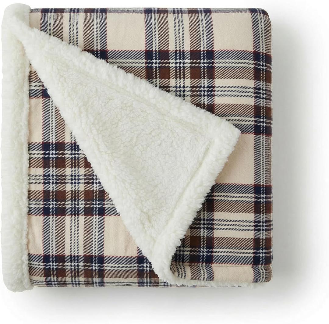 Eddie Bauer - Sherpa Throw Blanket for Couch 50x60 Ultra Soft Reversible Fleece & Plush Sherpa Blanket, Warm Cozy Plaid Throw Blanket for Sofa, Bed, Living Room, Cabin Decor
