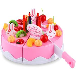 BigNoseDeer Play Birthday Cake Children's Day Gift Play Food Toy Set DIY Cutting Pretend Play Birthday Party Cake with Candles for Children Kids Classic Toy 37pcs(New Outer Package)