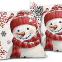 Kawani Winter Snowman Snowflake Pillow Covers 18x18 Inch Red Christmas Throw Pillow Covers Set of 2 Xmas Winter Holiday Pillowcases Cotton Linen Cushion Covers for Couch Home Decor