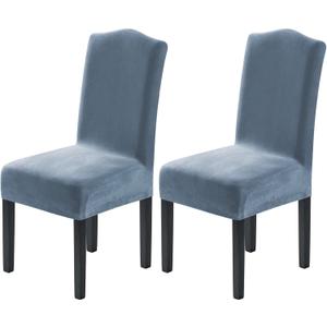 H.VERSAILTEX Velvet Dining Chair Covers Stretch Chair Covers for Dining Room Set of 2 Parson Chair Slipcovers Chair Protectors Covers Dining, Soft Thick Solid Velvet Fabric Washable, Stone Blue