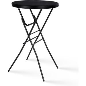 Byliable Cocktail Table 28in High Top Round Folding Indoor Outdoor, Plastic Bar Height Foldable Bistro Tall Table for Party, Patio, Dining Room, Kitchen, Events, Removable Locking Legs, Black, 2843 in