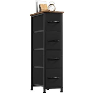 Somdot Narrow Dresser with 4 Drawers, Slim Storage Chest of Drawers with Removable Fabric Drawers for Closet Small Spaces Bathroom Bedroom Laundry, Black Rustic Brown Top