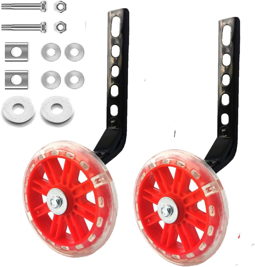 Mehome Flash Training Wheels for 12 14 16 18 20 Inch Kids BikeHeavy Duty Training Wheels are for Single Speed Bicycle (red)