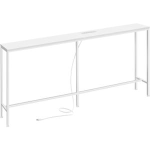 SUPERJARE 70 Inch Console Table with Outlet, Sofa Table with Charging Station, Narrow Entryway Table, Skinny Hallway Table, Behind Couch Table, for Living Room, White