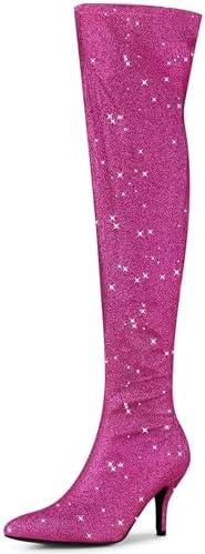 Allegra K Women's Glitter Pointed Toe Stiletto Heel Over the Knee Thigh High Boot 9
