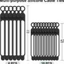 Silicone Cable Ties Cord Organizer for Cable Management, 16PCS 4.2" and 7.1" Reusable Cable Organizer Electronic Accessories for Home, Office, Kitchen, School, Travel (Black)