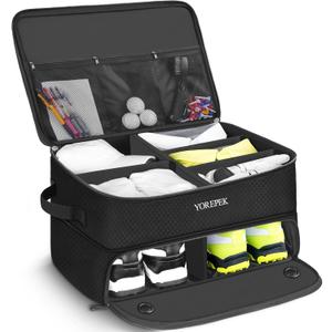 YOREPEK 2 Layer Golf Trunk Organizer, Golf Gifts for Men with Separate Ventilated Compartment for 2 Pair Shoes, Waterproof Car Trunk Locker for Balls, Tees, Clothes, Gloves, Accessories, Golfer Gifts (Standard-Black)