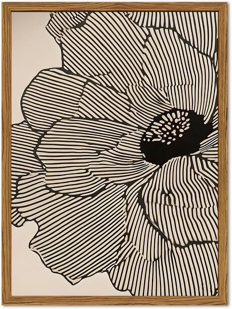 Framed Boho Floral Canvas Wall Art, Neutral Black Flower Pictures Wall Decor, Minimalist Abstract Botanical Paintings Prints Modern Home Decor Aesthetic for Living Room Bedroom Bathroom 16x24 inch