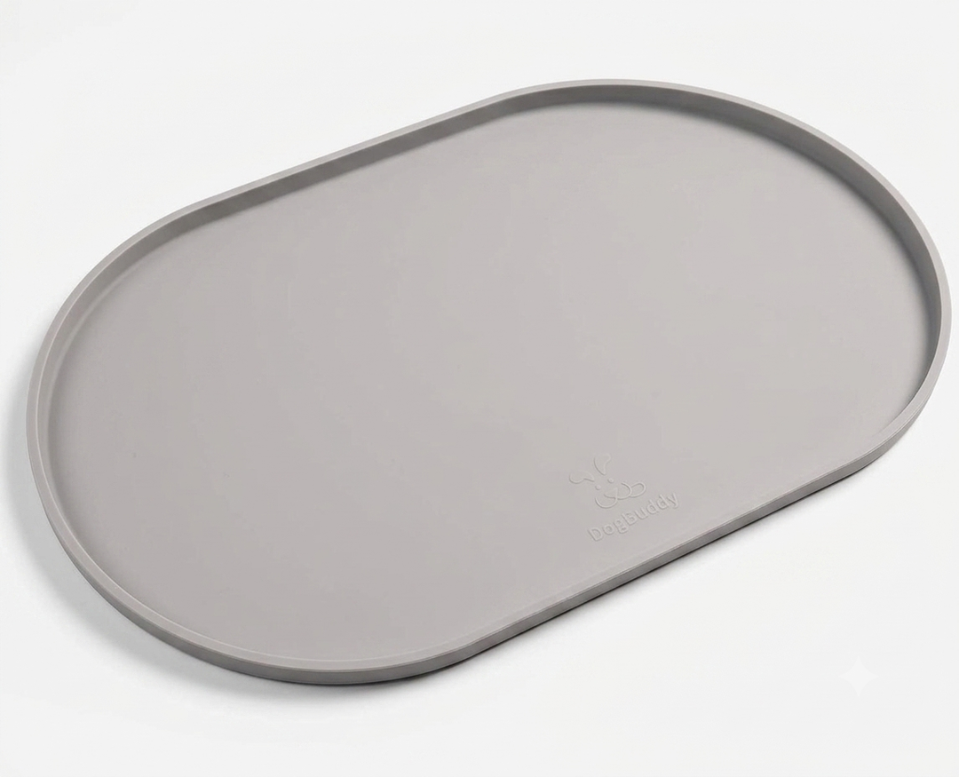 DogBuddy Dog Food Mat - Waterproof Dog Bowl Mat, Silicone Pet Mat for Food and Water Bowls, Nonslip Pet Feeding Mat with Edges, Dogs Food Mats for Floors, Puppy Supplies (Large, Dove)