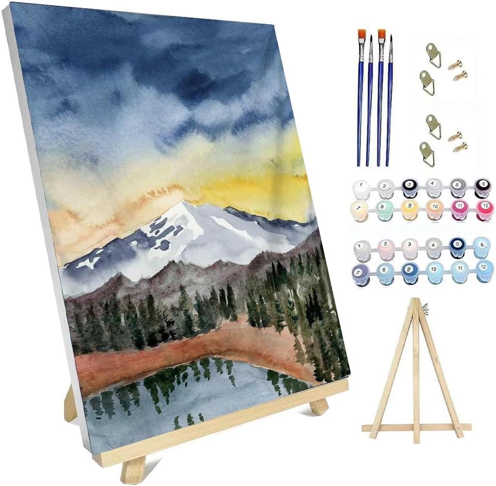 3 x hyzsj Paint by Number for Adults Framed Canvas, DIY Mountain Arts and Crafts for Adults Beginner with Wooden Easel, Paint Brushes, Acrylic Paint Set for Home Wall DecorLandscape 11.8x15.7inch