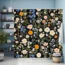 Palettease Black Floral Shower Curtain Set for Bathroom, Waterproof Polyester Fabric, Vintage Botanical Bath Window Curtain with Metal Hooks, Decorative Colorful Cottagecore Flowers Design, Weighted