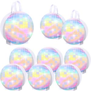 Kolldenn 12 Pcs Disco Ball Holographic Gift Bags Disco Party Favor Iridescent Paper Treat Bags 70s 80s 90s Birthday Party Supplies with Handles for Candy Goodies Wedding Bachelorette Decorations