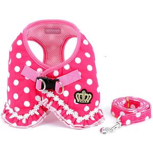 SMALLLEE_Lucky_Store Small Dog Cat Sweet Dots Pattern Vest Harness Leash Set Mesh Padded Lead Pink S (S(Chest Girth 12.6";Neck Girth 7.9"))