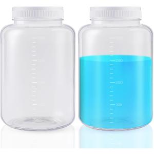 Tatuo 2 Pcs 64 oz 2000ml Polyethylene Reagent Bottle Plastic Sample Bottles with Screw Caps Translucent PE Sample Containers with Lid for Liquids, Laboratory, Storage at Home (Translucent)