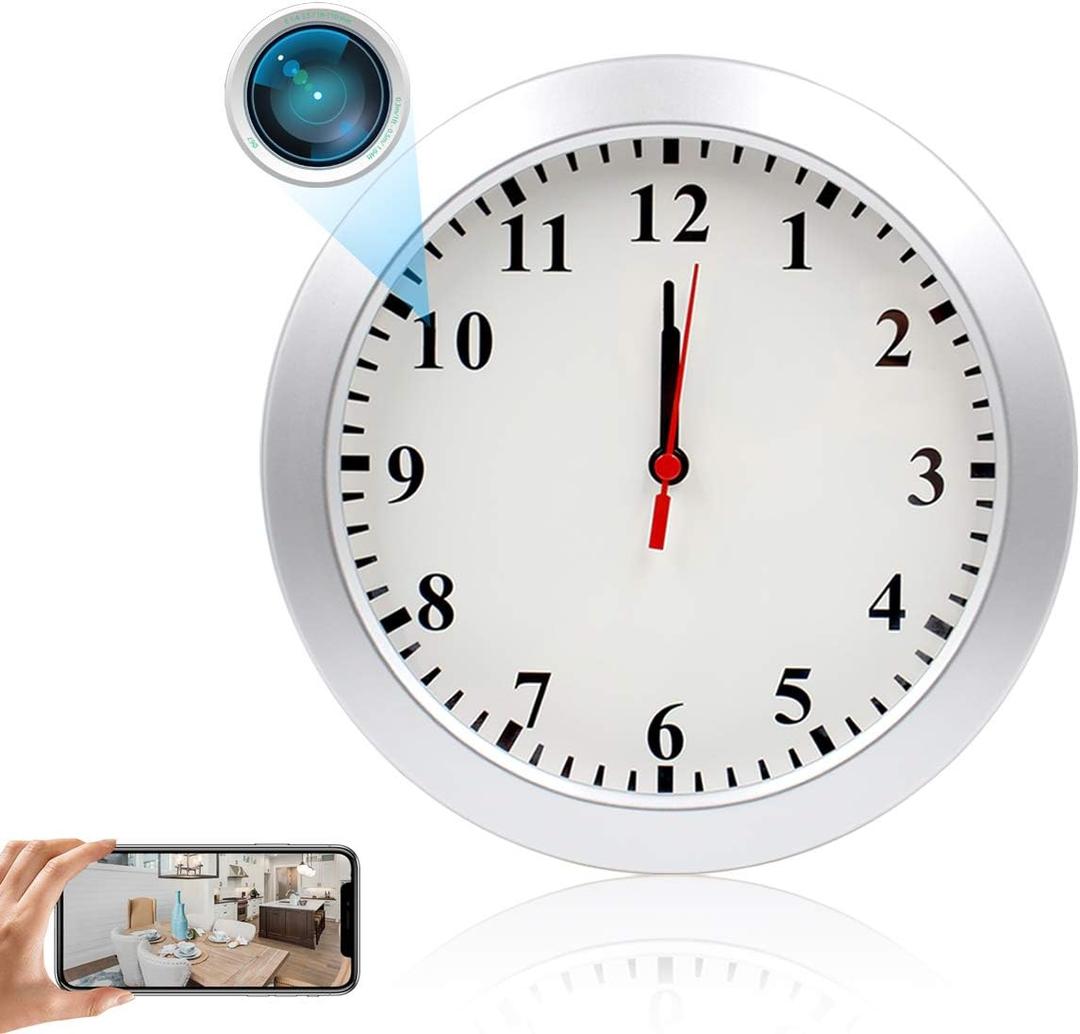 Hidden Spy Camera Wall Clock 1080P HD WiFi Clock Cameras Wireless Home Security Nanny Cam with Motion Detection Alarm Mini Video Recorder for Home and Office Surveillance, No Audio