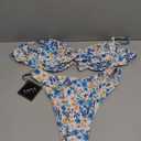 ZAFUL Women's Twist Front Bikini Sets Underwire Tie Back Bikini High Waisted Two Piece Swimsuit (1-floral Blue), S