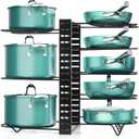 XSUPER Pots and Pans Organizer for Cabinet, 8 Tier Pot Rack Organizer with 3 DIY Methods, Adjustable Pot Lid Holders & Pan Rack for Kitchen Organizers & Storage, Black (Type B-14.96in)