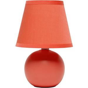 Simple Designs LT1196-ORG-2PK 8.66" 2-Pack Chic Little Globe Ceramic Table Lamp Set with Matching Tapered Shade, for Living Room, Bedroom, Office, Orange