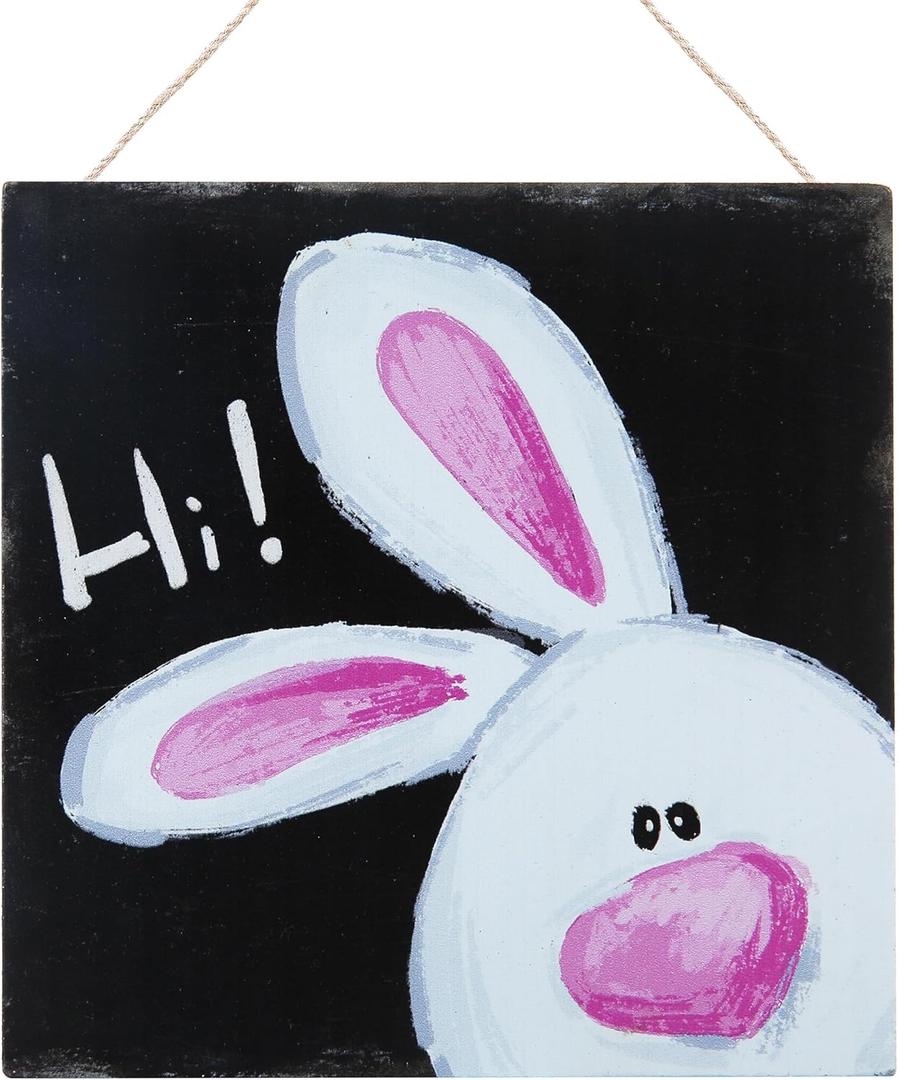 3 x Easter Wooden Door Sign Bunny Welcome Hanging Sign Rustic Farmhouse Wood Wreath Sign for Easter Spring Coffee Shop Window Home Decor