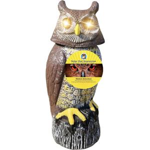 Solar Owl Guard with Motion Detector, Flashing Eyes, Spinning Head, Realistic Hooting and Silent Mode, Garden Owl, Outdoor Statue, Decoration for Home, Garden, Patio and Fence