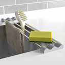 Tomorotec Adjustable Over-The-Sink Kitchen Rack for Dishcloths, Sponges, Bottles and Brushes - Heat-Resistant Stainless Steel with Slim, Expandable Design and Multifunctional Silicone Holder (Curve, Light Gray)