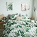 YuHeGuoJi Tropical Green Duvet Cover Queen 100% Cotton Coastal Monstera Leaves Duvet Cover 3 Pcs Set 1 Hawaiian Botanical Duvet Cover with Zipper Ties 2 Pillowcases Plant Print Bedding Set Soft