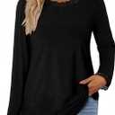CRAZY GRID Womens Long Sleeve Shirts Casual Tops Lace Neckline Fall Fashion Clothes Winter Outfits Basic Tunic 2026 (Black, M)