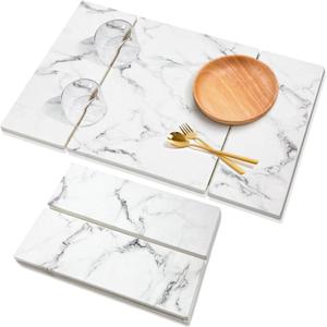 Large Stone Drying Mat for Kitchen Counter, 24"x16" Collapsible Quick Dry Dish Drying Mat, Water-Absorbent Marble Diatomaceous Earth Mats for Bottles Cups Dishes, Match Any Countertop (White)