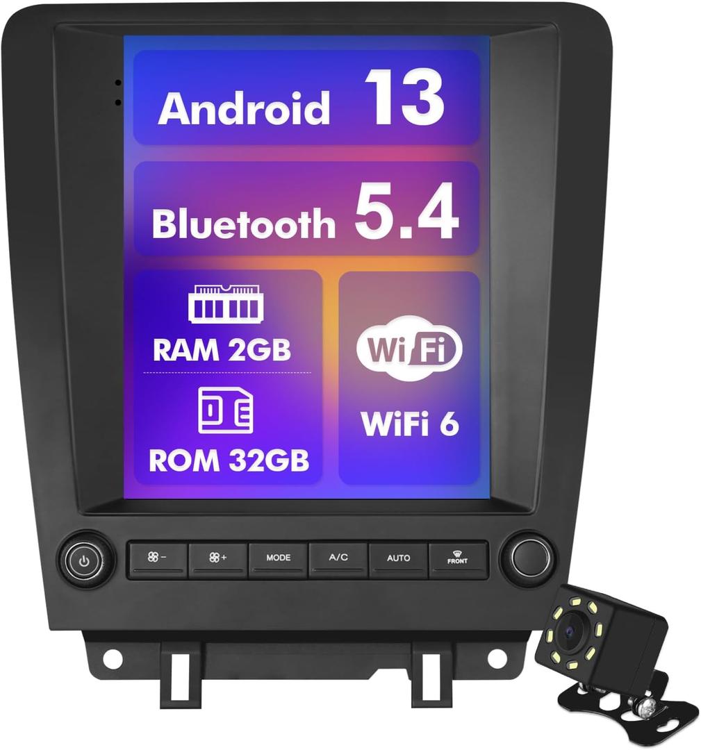 Android 13 Car Radio for 2+32G Ford Mustang 2010-2014 9.7'' 1280 * 720 Touchscreen Car Stereo with Carplay Android Auto Backup Camera Mirror Link GPS Navigation WiFi 6 Bluetooth 5.4 FM SWC