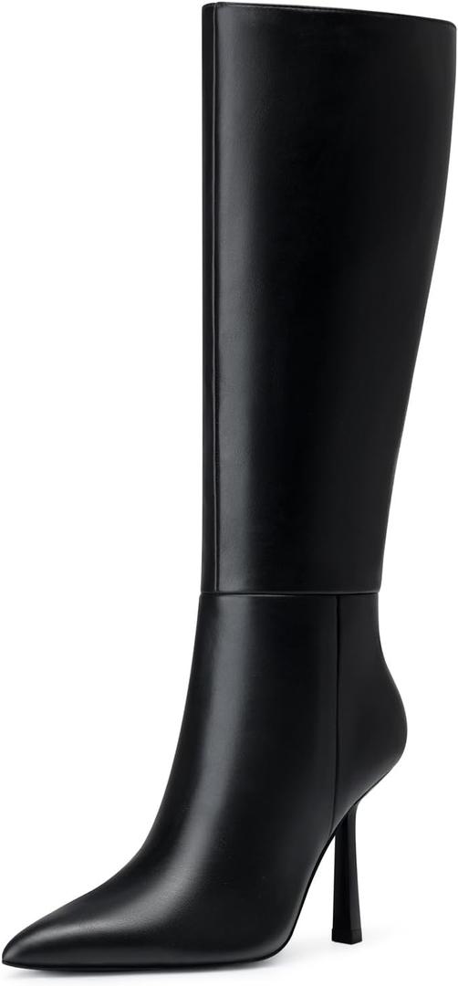 CELLENZ Women Knee High Boots: Wide Calf Boots for Women - Tall Boot Sexy Heels - Black Leather Heeled Fall Boot, Size 8