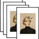 8x12 Picture Frame Set of 4, Matted Black Simple Modern Brushed Thin Aluminum Metal Photo Frame Fits 6x8 with Mat or 8 x 12 without Mat Vertical and Horizontal for Tabletop and Wall Mounting