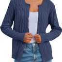 MEROKEETY Women's Cable Knit Open Front Cardigan Sweaters Fall Long Sleeve Button Down Soft Outwear (Blue, S)