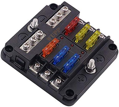 WUPP 12 Volt Fuse Block, Waterproof Boat Fuse Panel With LED Warning Indicator