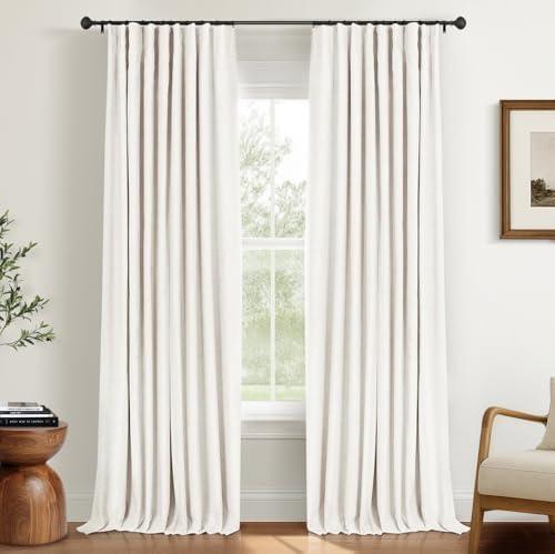 INOVADAY 100% Blackout Curtains for Bedroom, Black Out Curtains 84 Inch Long, Clip Rings Linen Blackout Drapes, Thermal Insulated Room Darkening for Living Room, 2 Panels - Beige,W50xL84