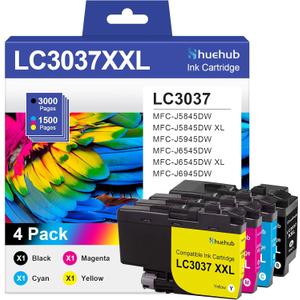LC3037 LC3037XXL Super High-Yield Ink Cartridges BK/C/M/Y Replacement for Brother LC3037 XXL LC3037BK LC3037C LC3037M LC3037Y Ink for MFC-J5845DW MFC-J5945DW MFC-J6545DW MFC-J6945DW Printer, 3PCS