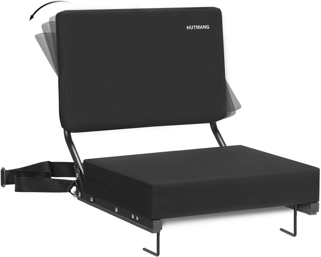 HUTMANG Chair - Stadium Seat with Back Support, Padded Foam Backs, 330LBS Weight Support, Portable, Foldable, Black