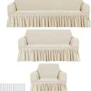 3 Pcs Sofa Slipcover Set for Couch Cushion Durable Washable High Elastic Stretchable Furniture Couch Covers with Skirt for Sofa Loveseat Arm Chair(Beige,Seersucker)