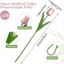 Artificial Tulips - 16 Light Pink Real Touch Flowers for Home Wedding Mothers Day Easter Valentine's Day Decoration